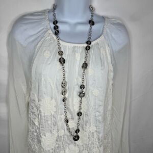 Chico’s Silver Tone Long Chain Necklace EUC with Earrings
